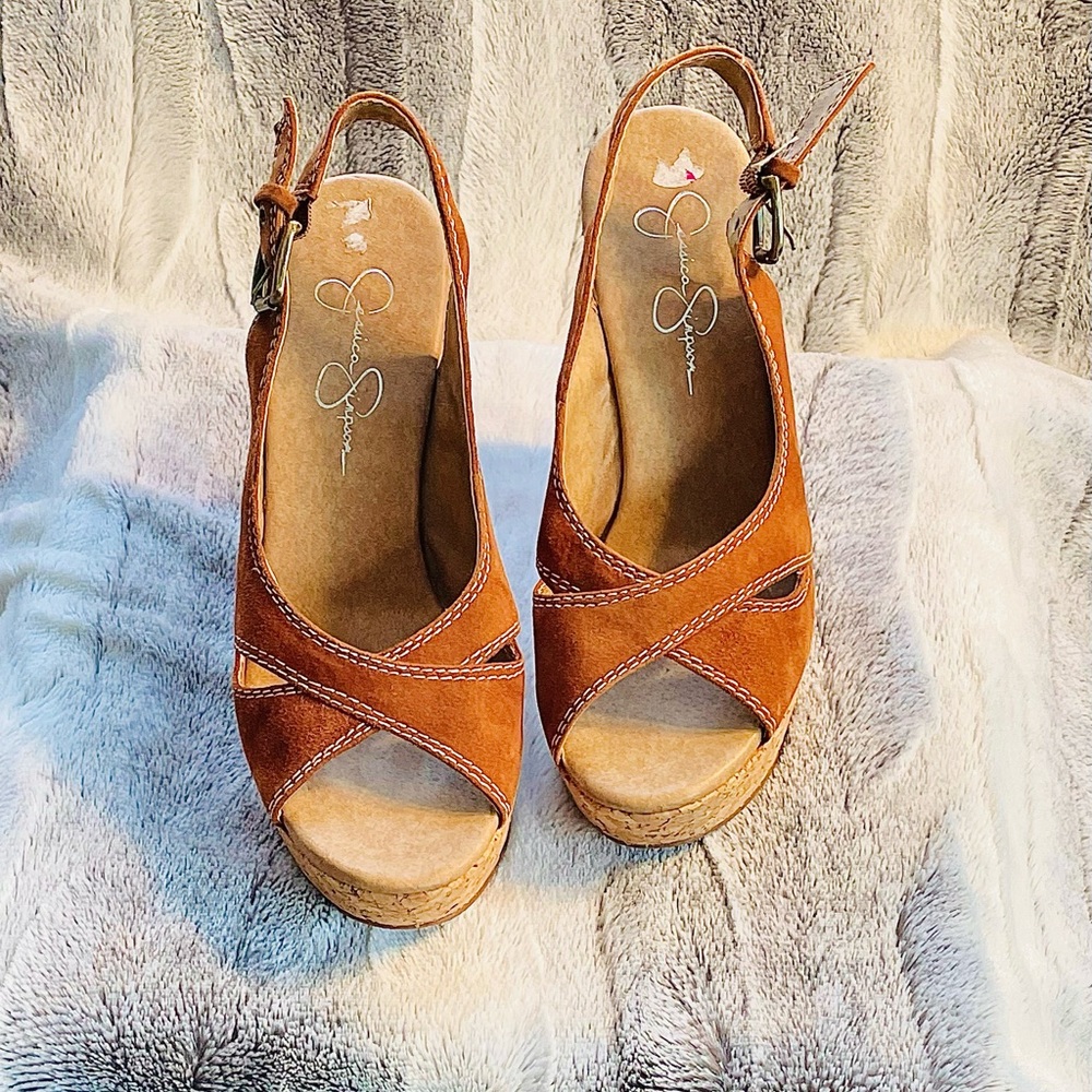 Jessica Simpson Tan Suede Heeled Sandal 8 1/2